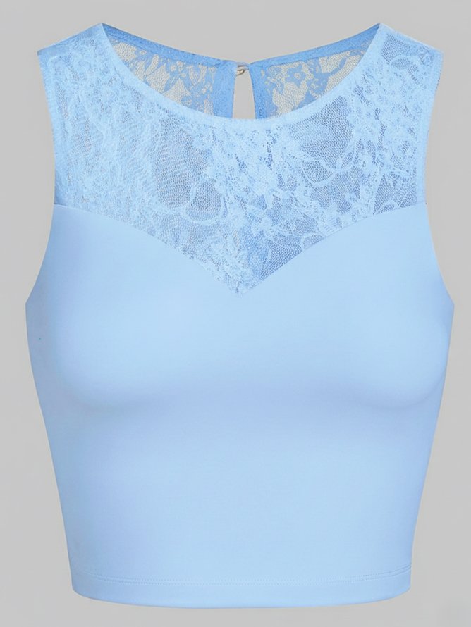 Lace Splicing Crew Neck Crop Tank Top