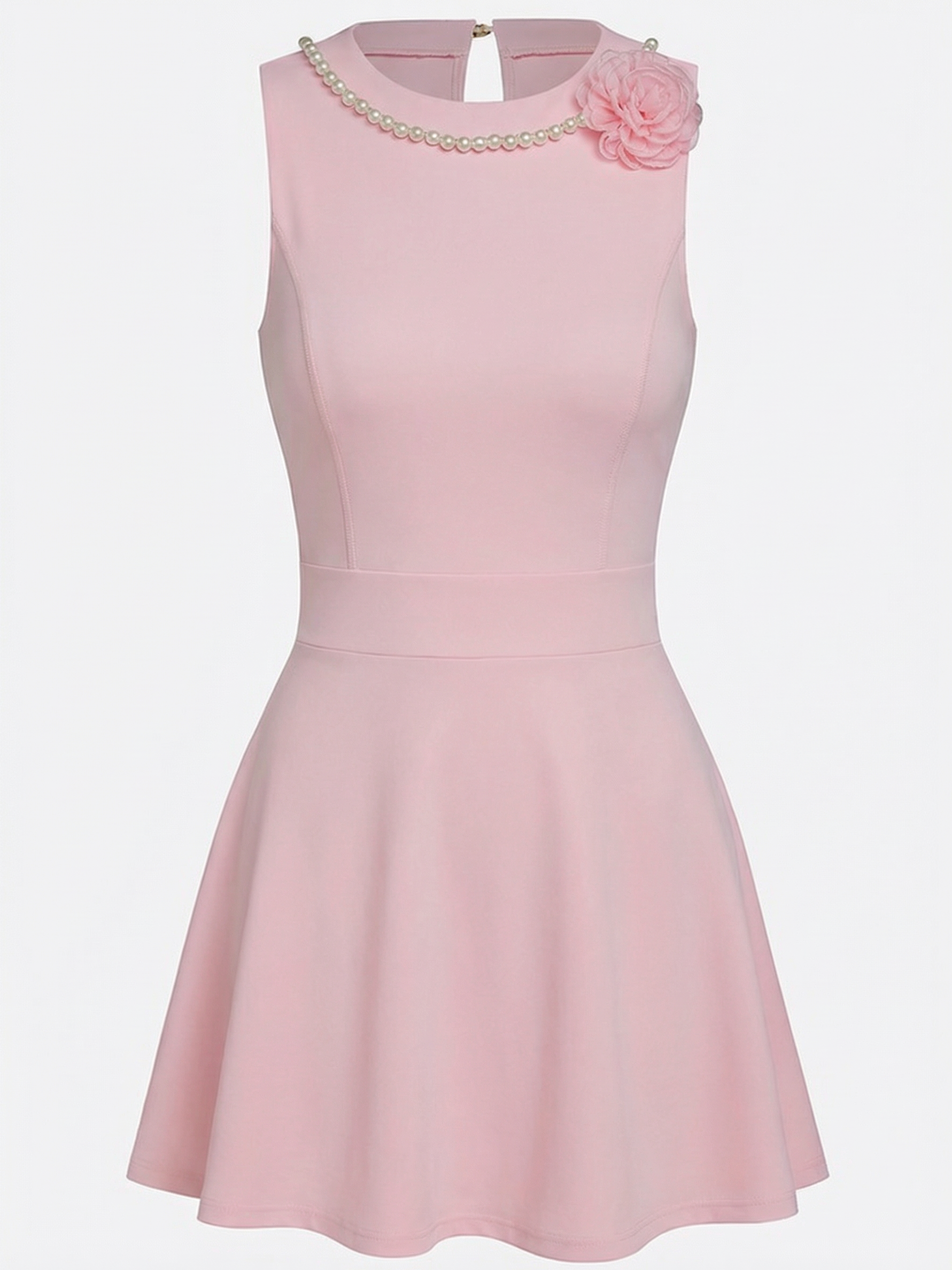 Faux Pearls 3D Floral Golf Dress Pink