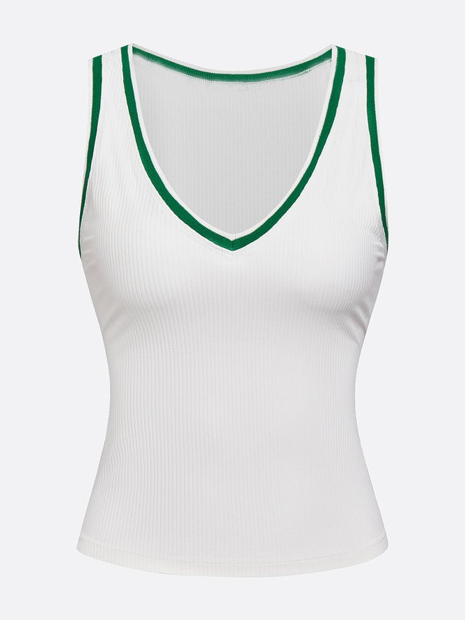 Light-to-medium Support Straps Breathable Ribbed Tank Top Navy Blue