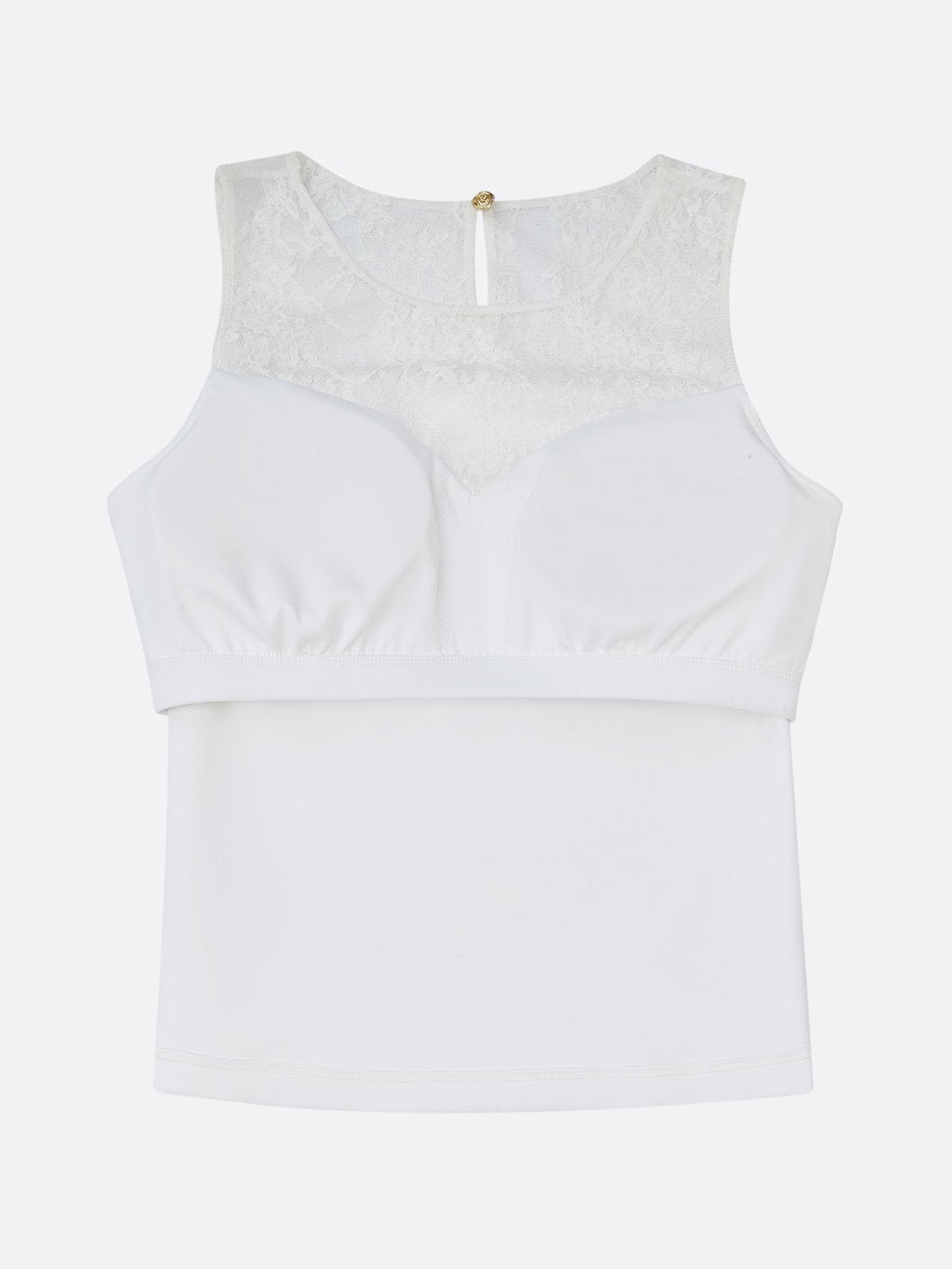 Lace Splicing Crew Neck Tank Top with Built-in Bra