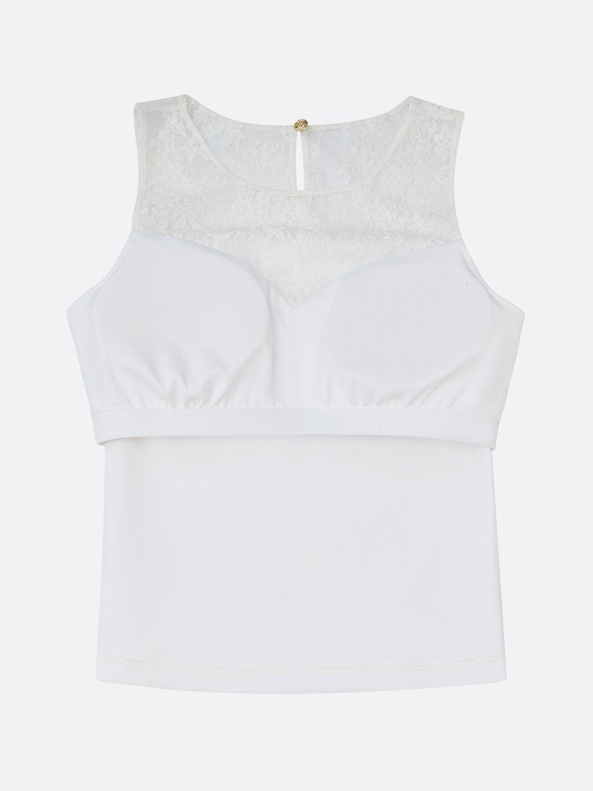 Lace Splicing Crew Neck Tank Top with Built-in Bra