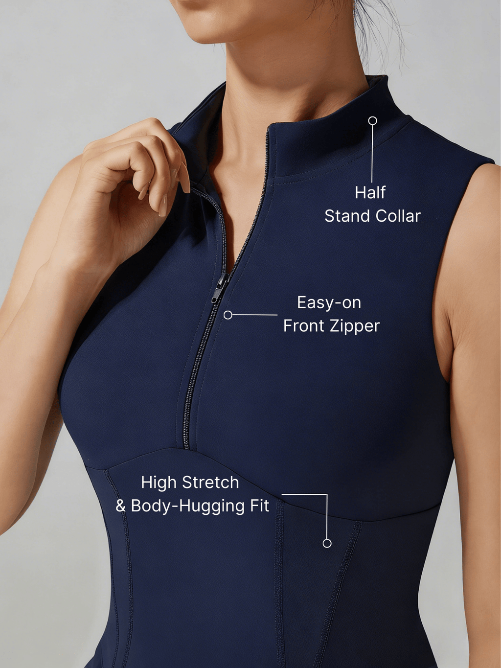 Front Zipper Stand Collar Tank Top
