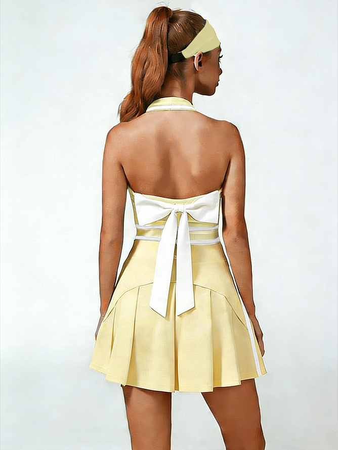Cute Bow Halter Neckline Crop Tank Top with Built-in Bra Pink