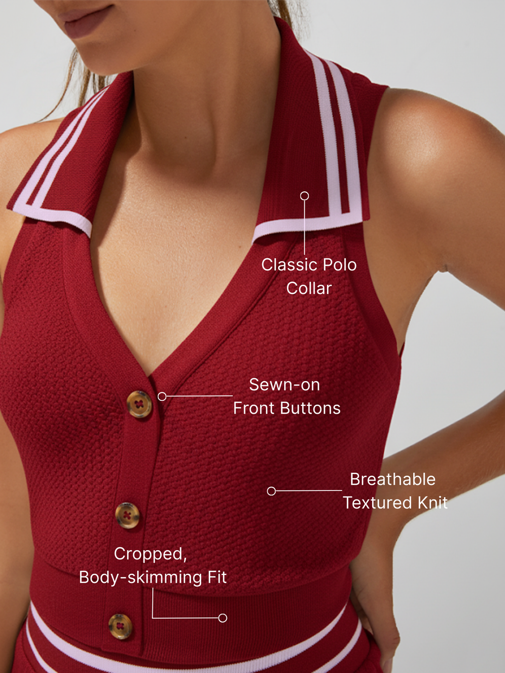 Buckle Polo Crop Tank Top Red