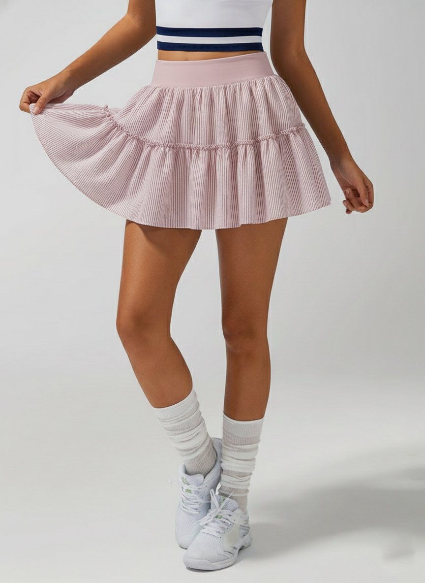 High-stretch Waistband Bow Tennis Skirt Light Pink