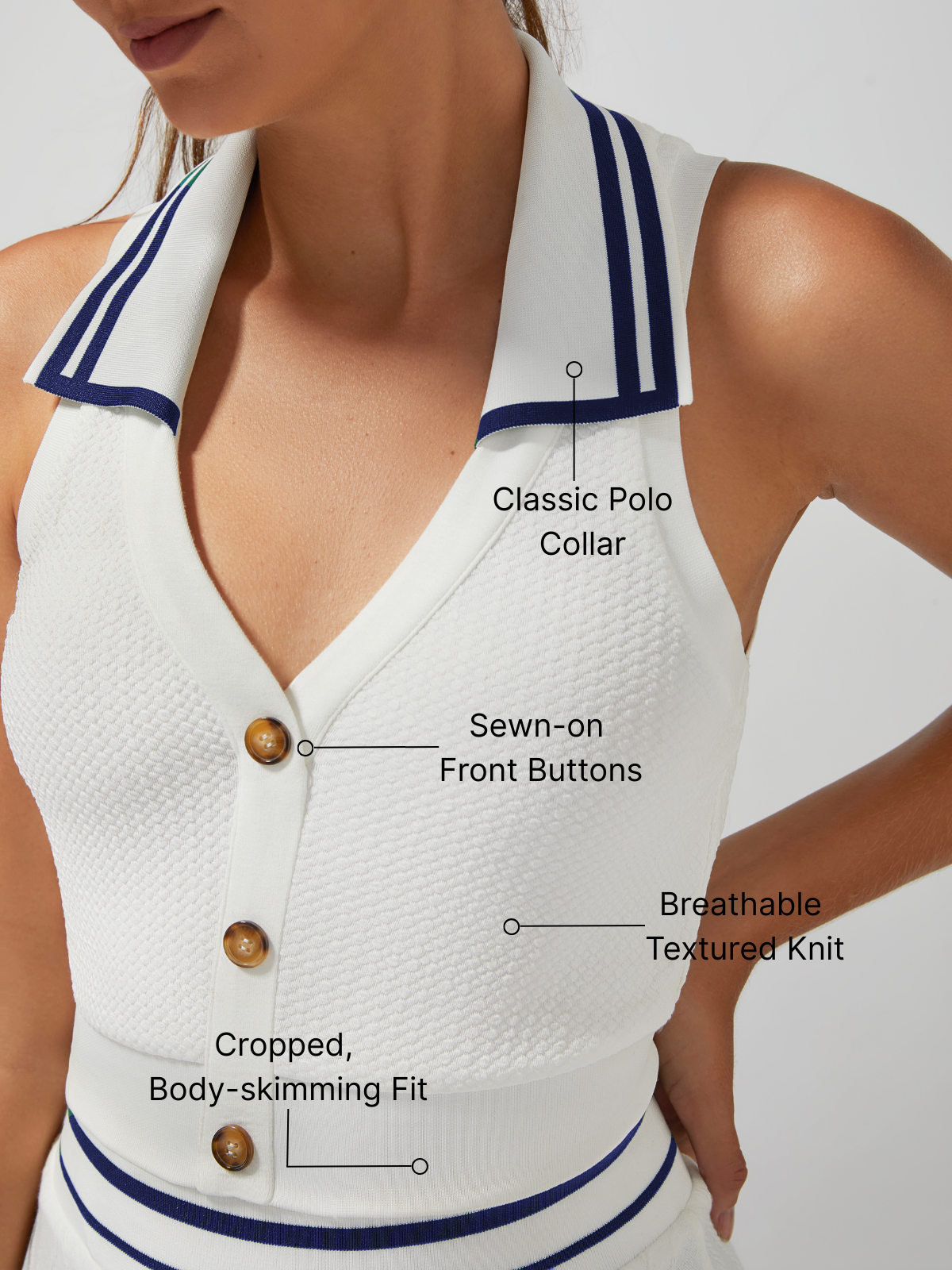 Buckle Polo Crop Tank Top Purplish Blue