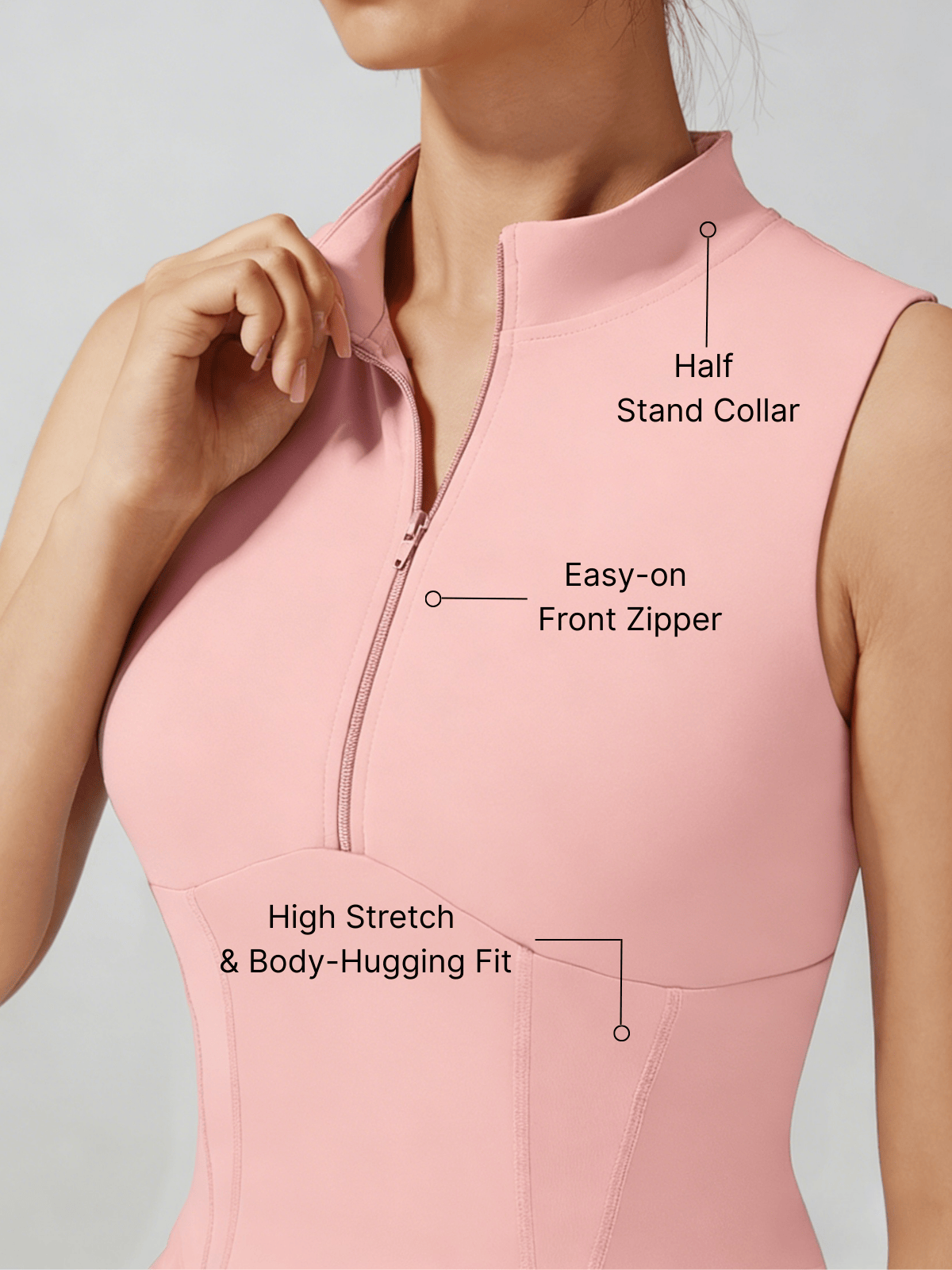 Front Zipper Stand Collar Tank Top