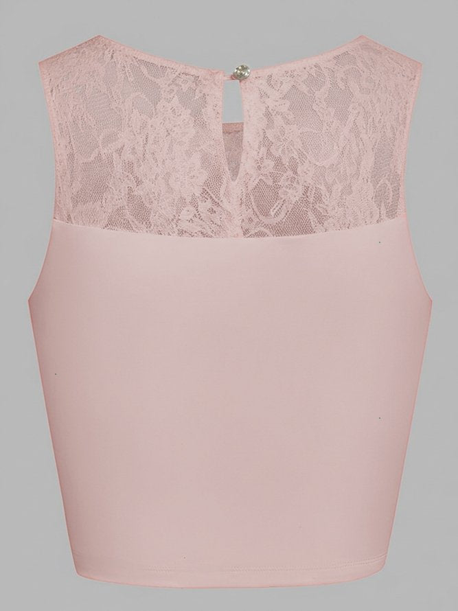 Lace Splicing Crew Neck Crop Tank Top
