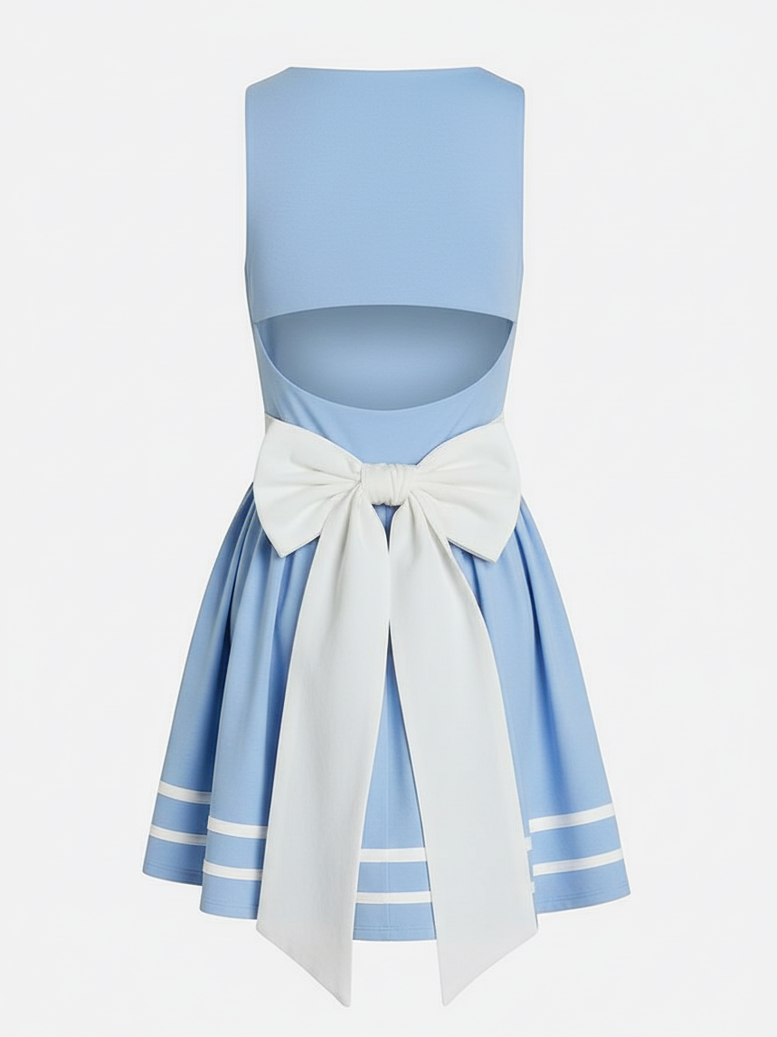 3D Bow Open-back Tennis Dress Blue
