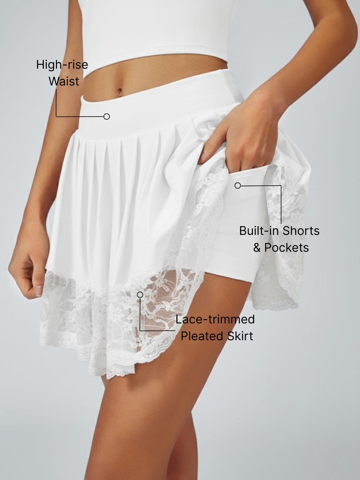 Lace-trimmed Pleated Tennis Skirt