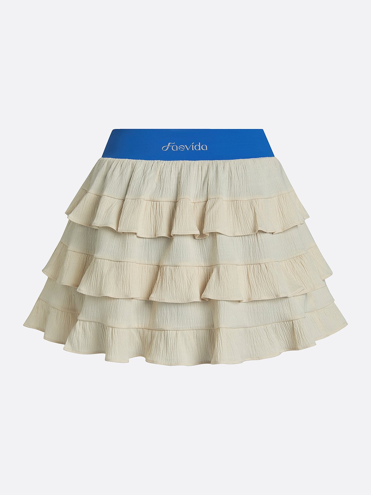 Contrast Waist Tiered Ruffles Tennis Skirt Beige