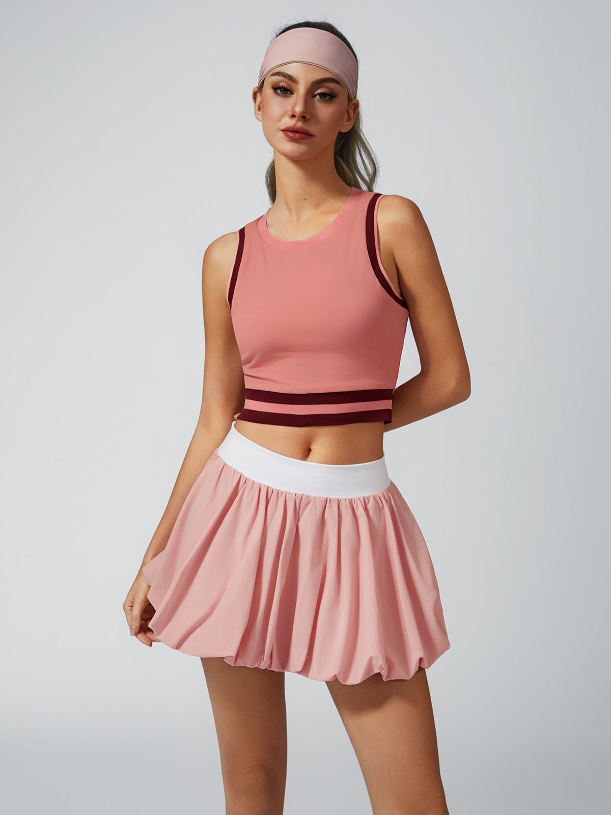 Seamless Ribbed Performance Fabric Crew Neck Crop Tank Top