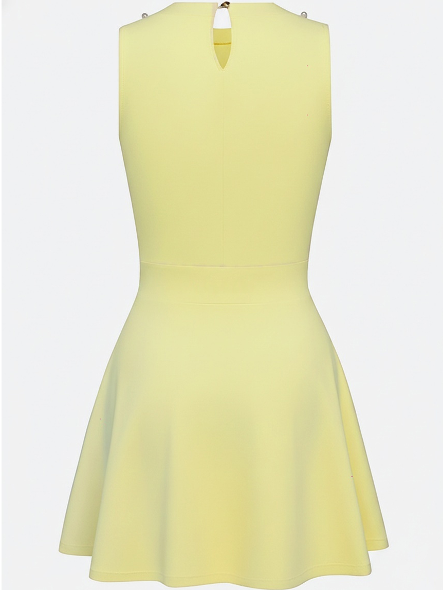 Faux Pearls 3D Floral Golf Dress Yellow