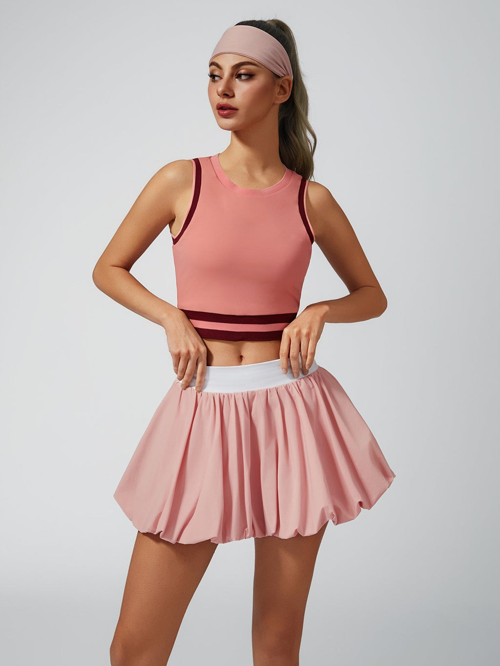 Seamless Ribbed Performance Fabric Crew Neck Crop Tank Top Berry Pink