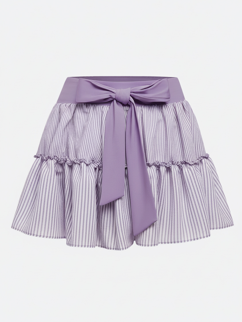 High-stretch Waistband Bow Tennis Skirt Purple
