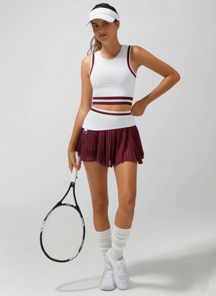 Pleated Irregular Craftsmanship Tennis Skirt Burgundy