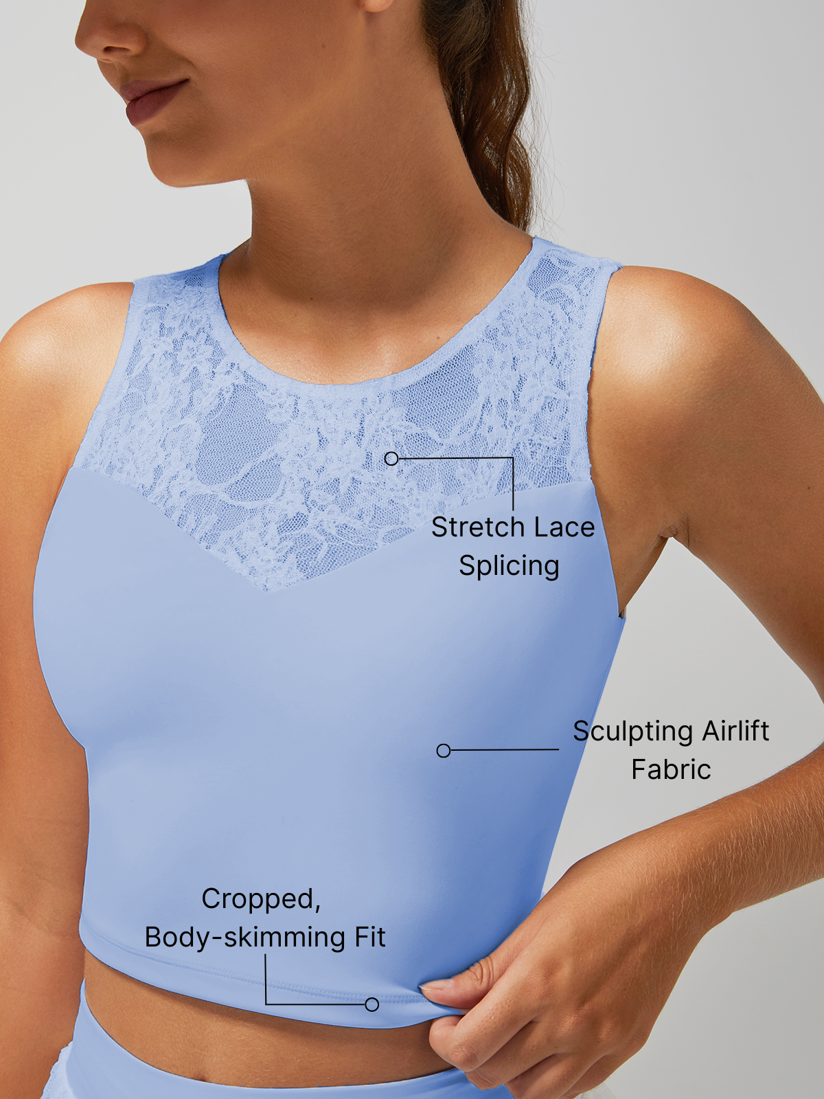 Lace Splicing Crew Neck Crop Tank Top