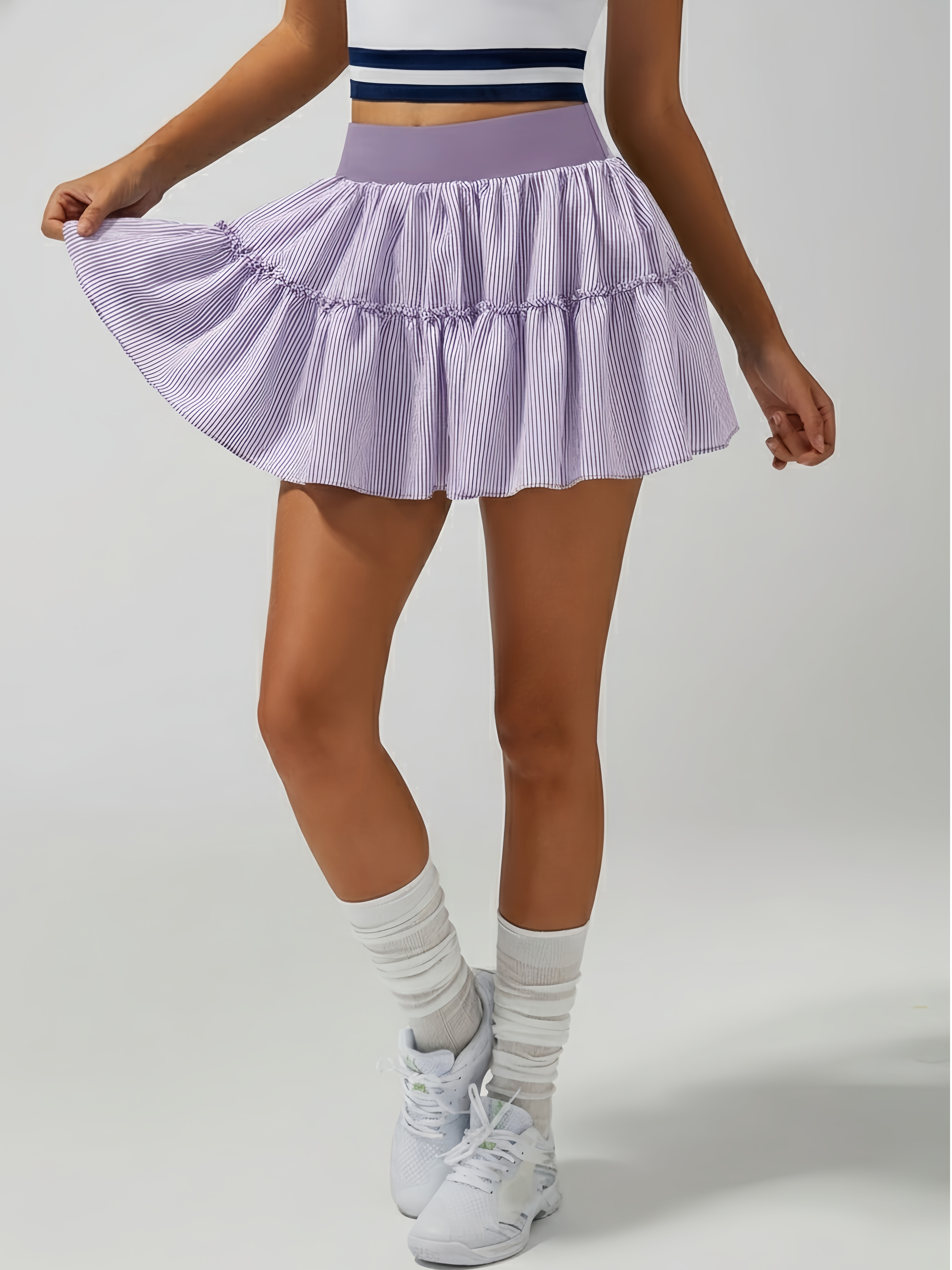 High-stretch Waistband Bow Tennis Skirt Purple