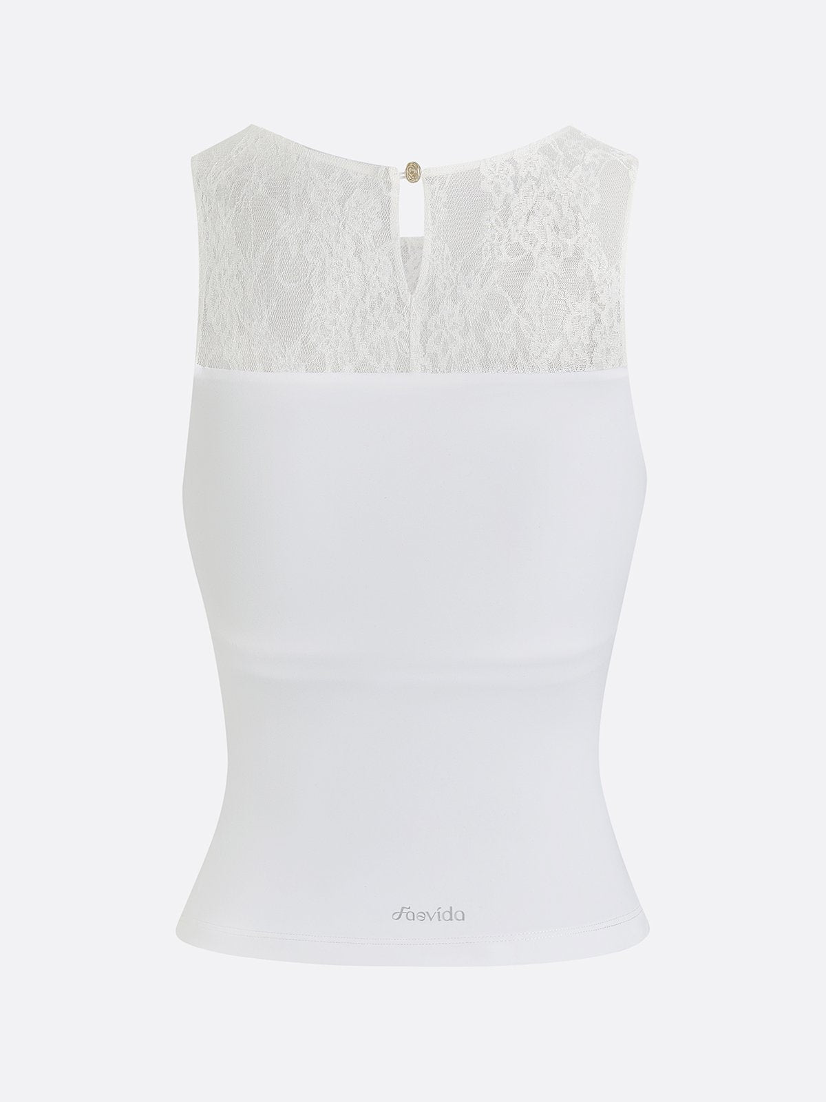Lace Splicing Crew Neck Tank Top with Built-in Bra