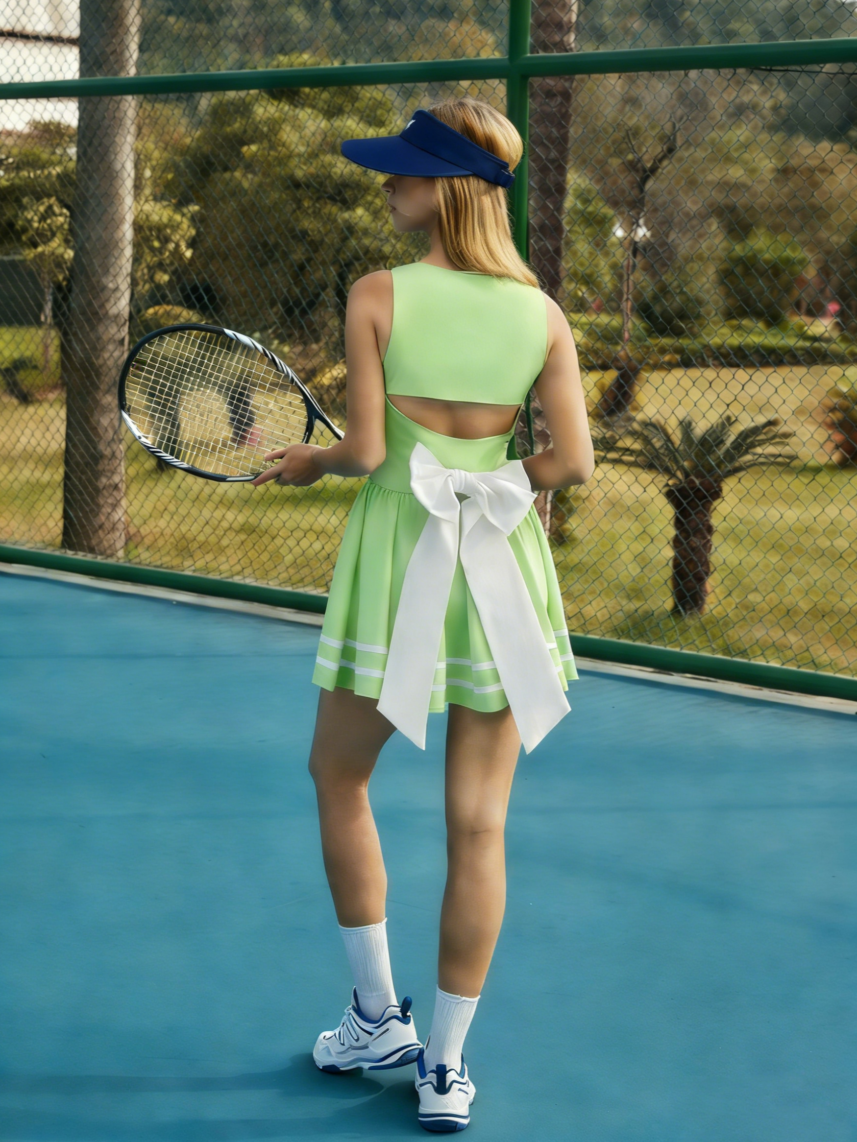 3D Bow Open-back Tennis Dress Green