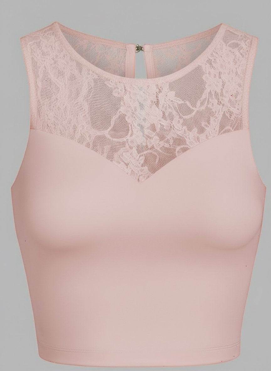 Lace Splicing Crew Neck Crop Tank Top