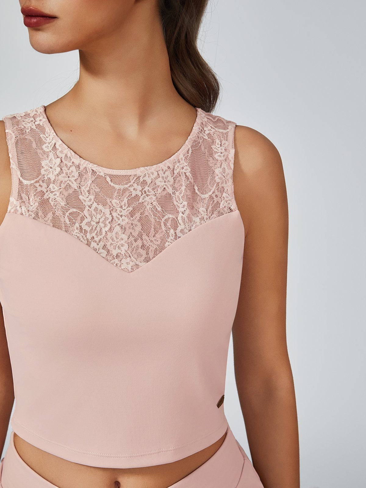 Lace Splicing Crew Neck Crop Tank Top