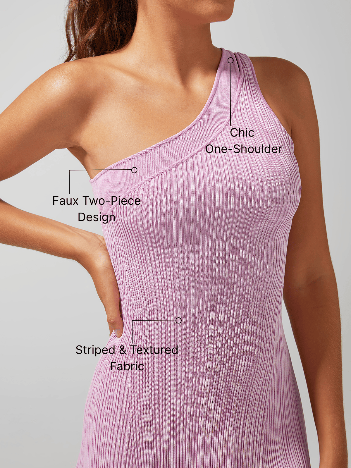 Faux Two-Piece One Shoulder Knit Sleeveless Golf Dress Pink