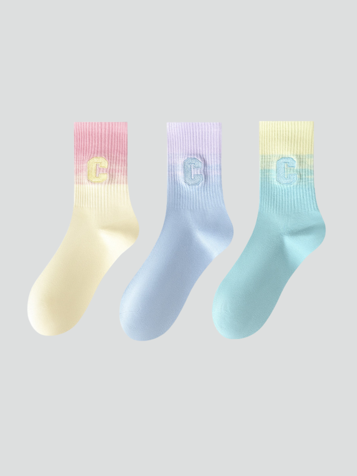Gradient Embroidered Socks 3-Pack Pink/Blue/Yellow