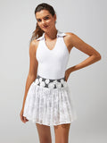 Lace 3D Flowers Pleated Tennis Skirt