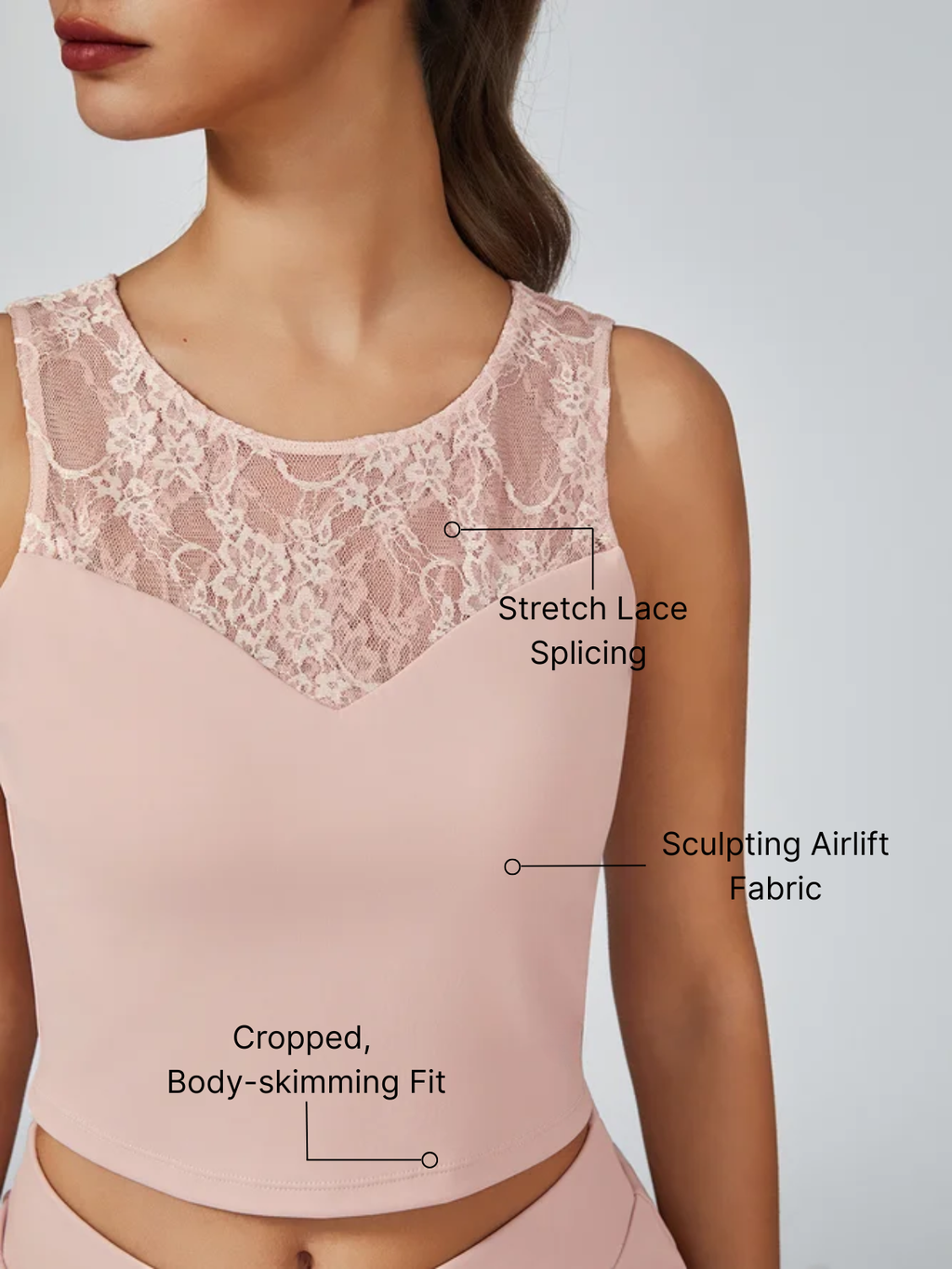 Lace Splicing Crew Neck Crop Tank Top Pink