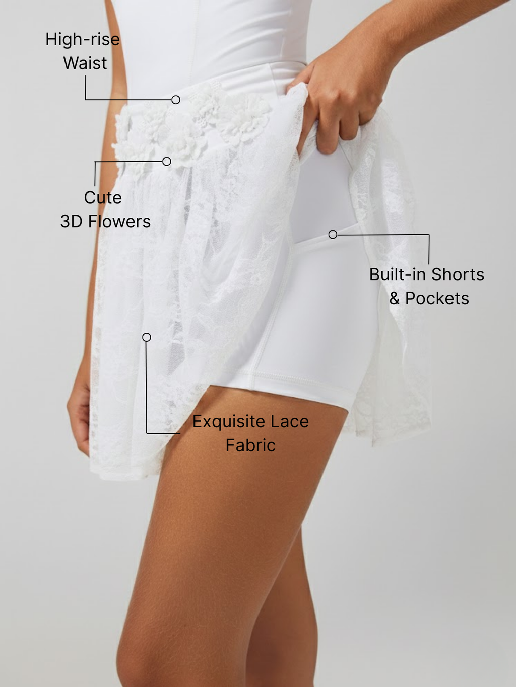 Lace 3D Flowers High-rise Waist Tennis Skirt