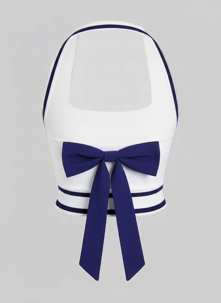 Cute Bow Halter Neckline Crop Tank Top with Built-in Bra Purplish Blue