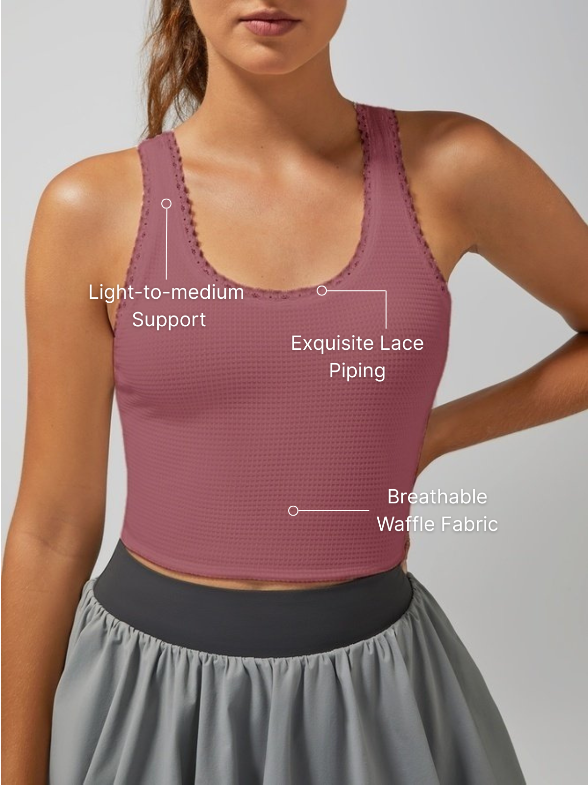 Light-to-medium Support Straps Lace Trim Crop Tank Top