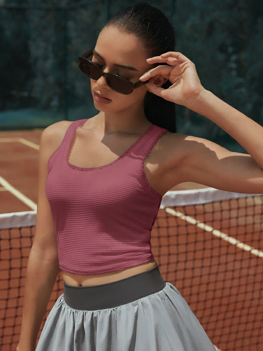 Light-to-medium Support Straps Lace Trim Crop Tank Top