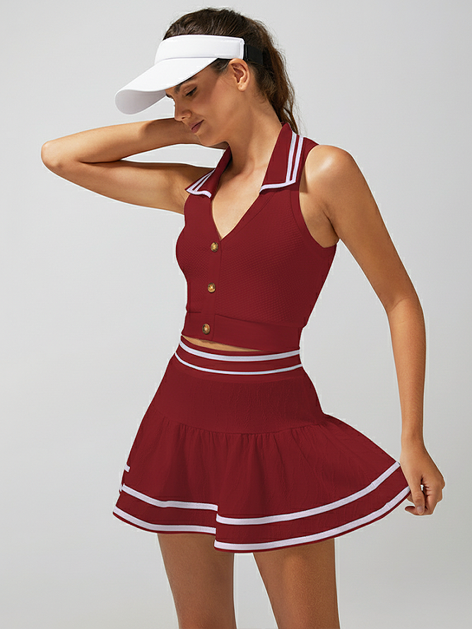 Buckle Polo Crop Tank Top Red