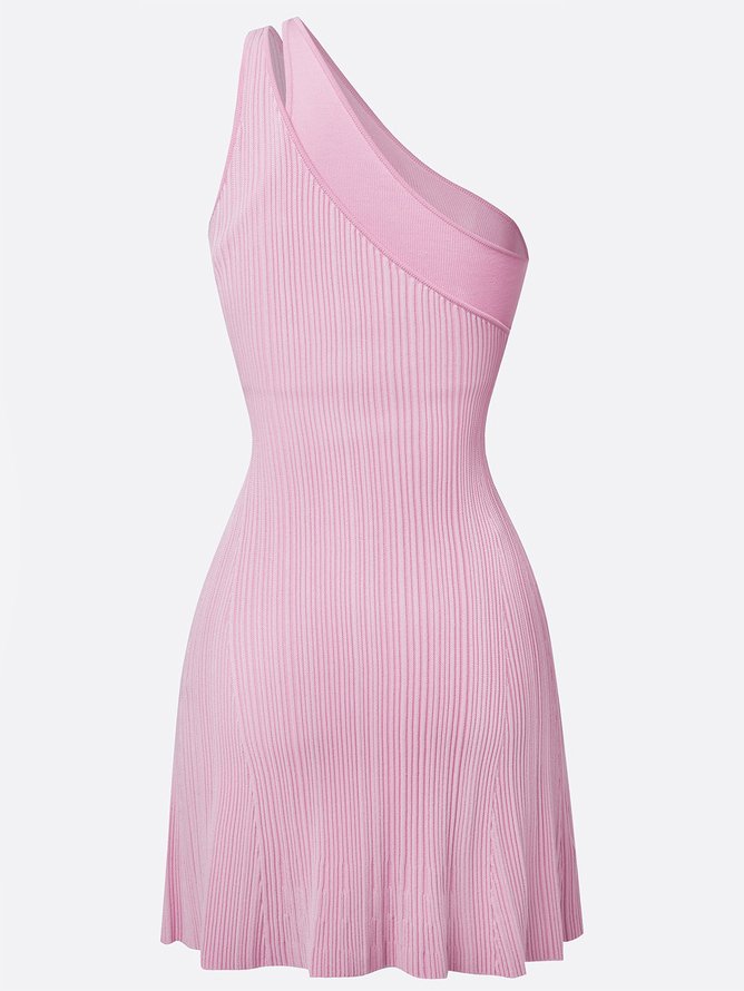 Faux Two-Piece One Shoulder Knit Sleeveless Tennis Dress Pink
