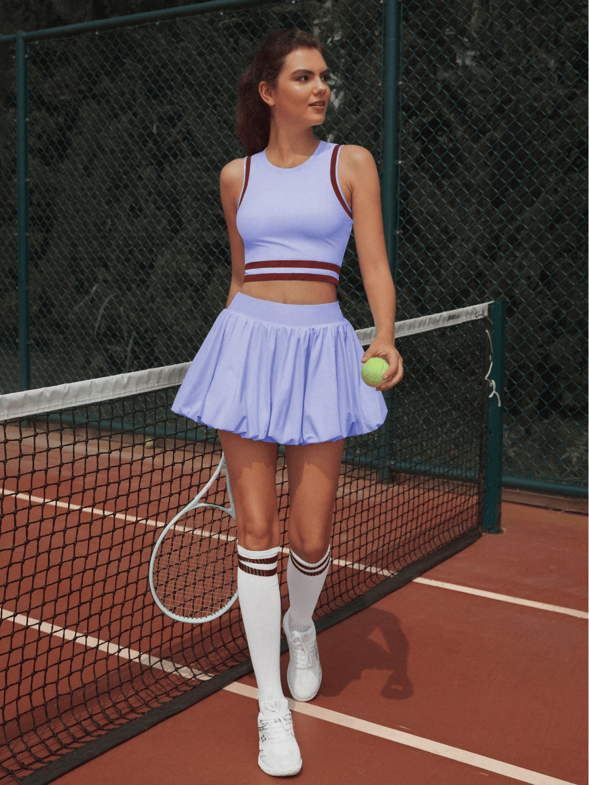 Pocket Stitching Bubble Tennis Skirt Burgundy