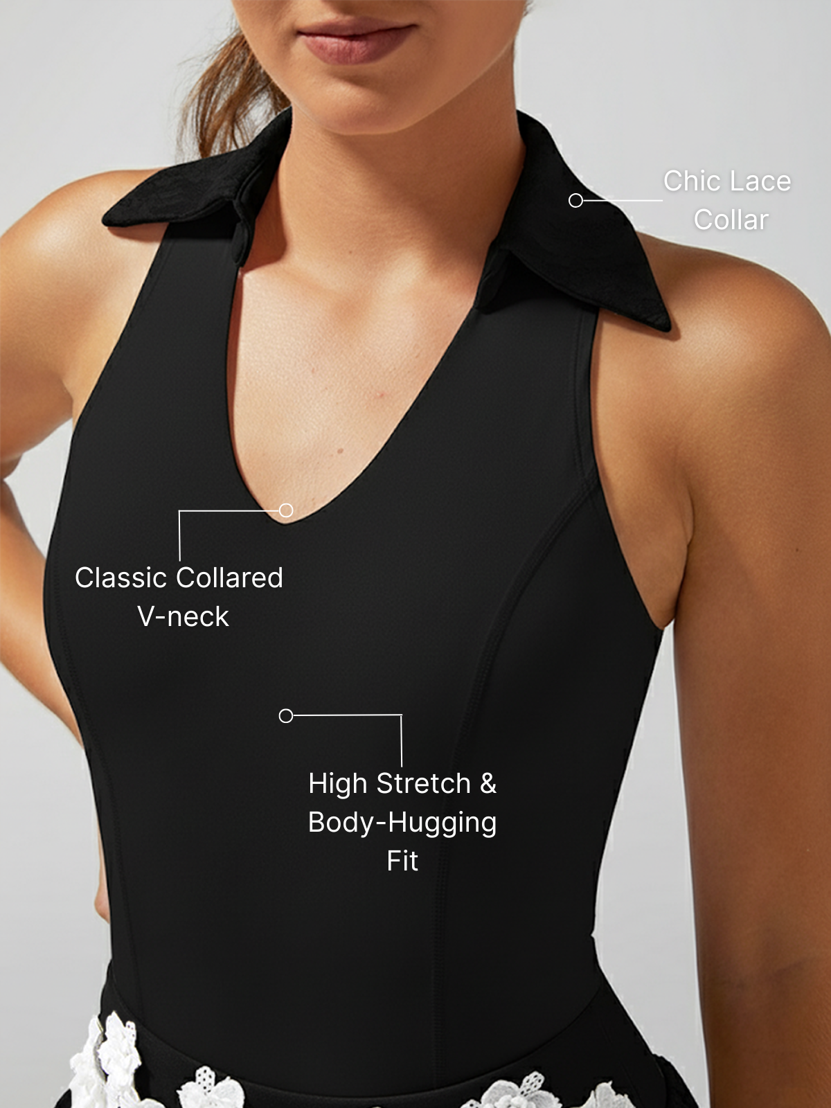 High Elasticity Lace Polo Crop Tank Top