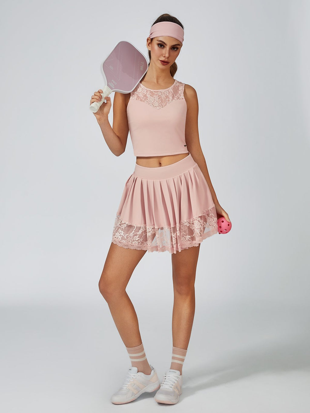 Lace Splicing Crew Neck Crop Tank Top