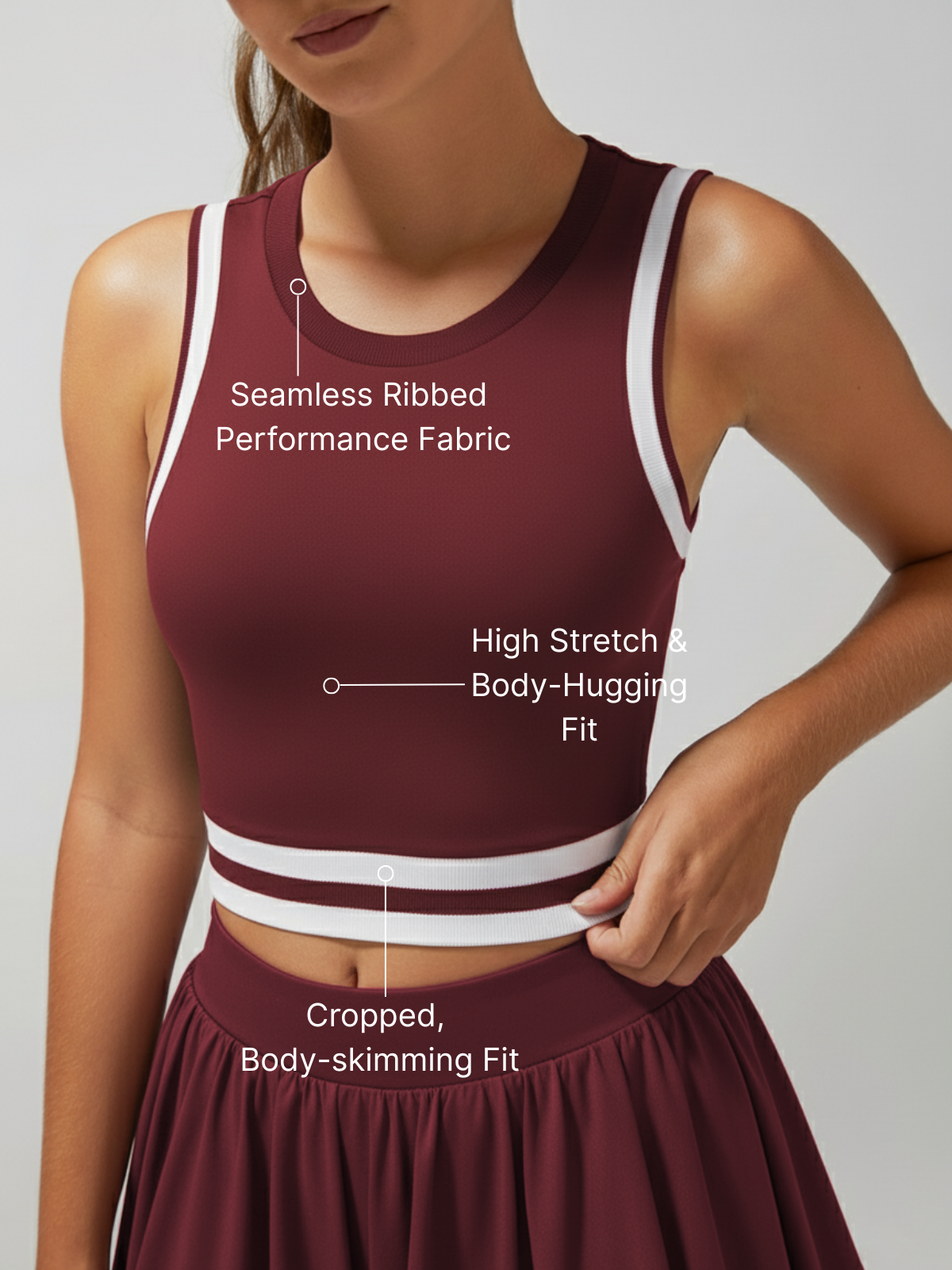 Seamless Ribbed Performance Fabric Crew Neck Crop Tank Top
