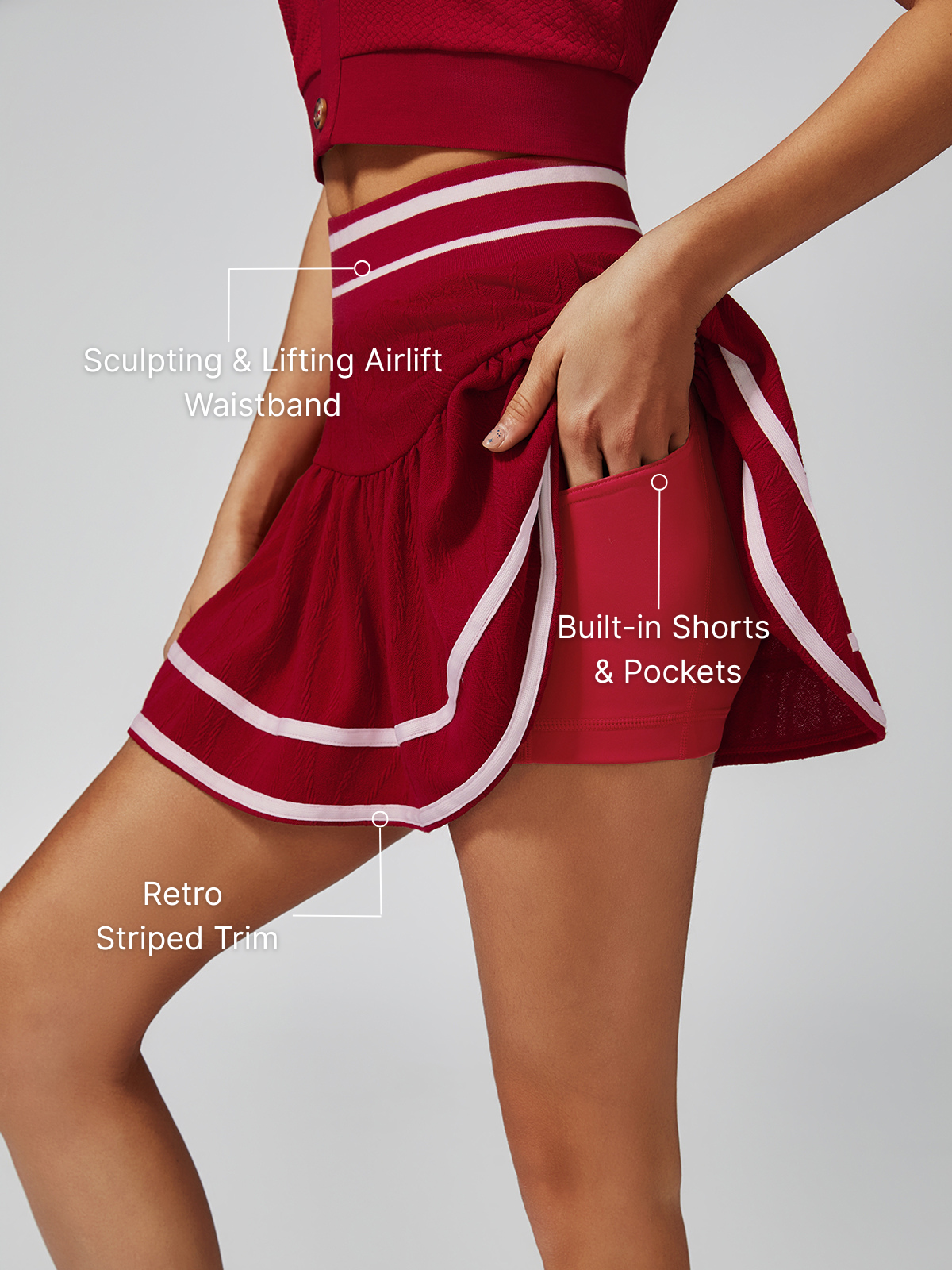 Collegiate Stripes Pleated Tennis Skirt Red