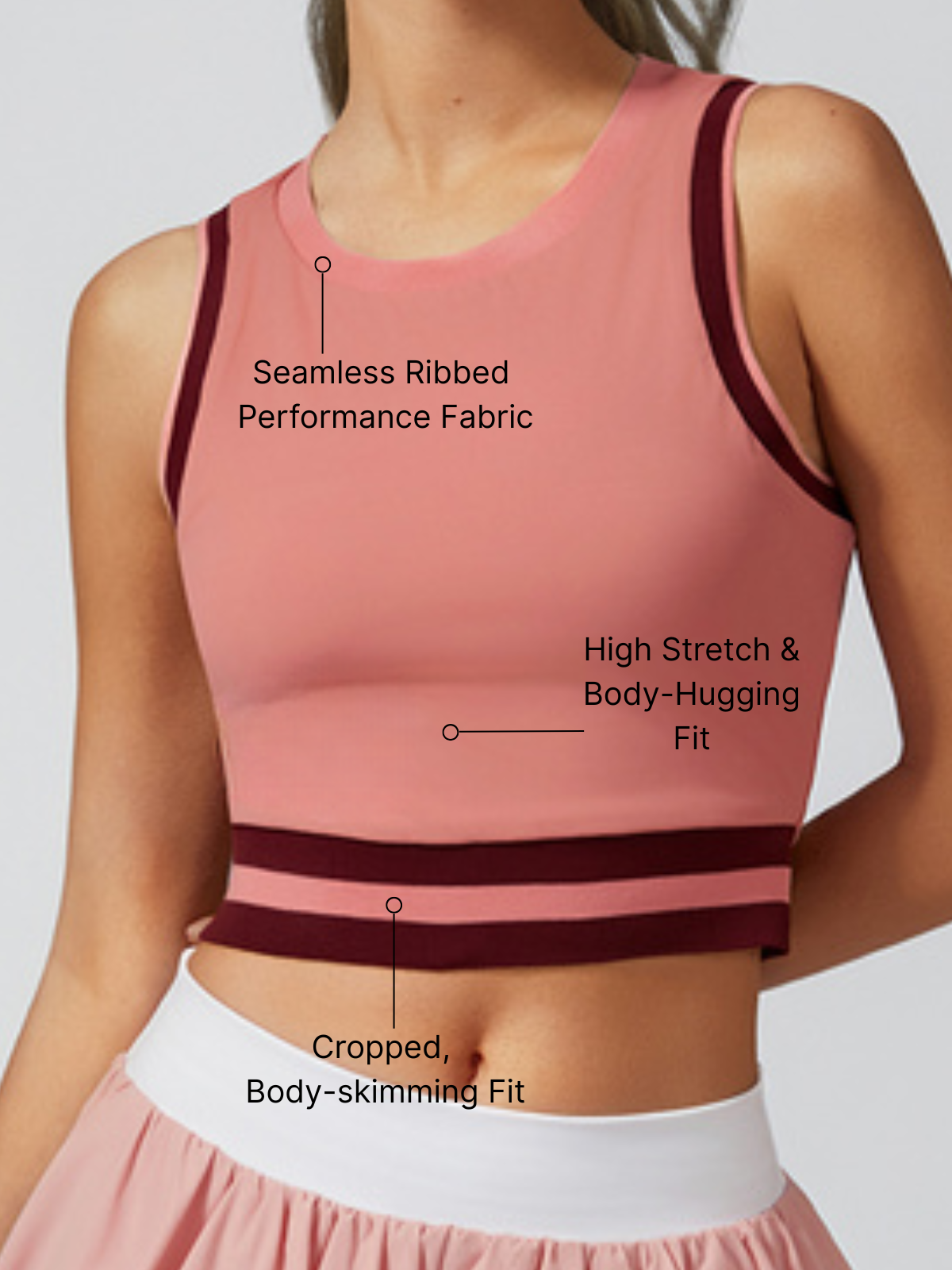Seamless Ribbed Performance Fabric Crew Neck Crop Tank Top Berry Pink