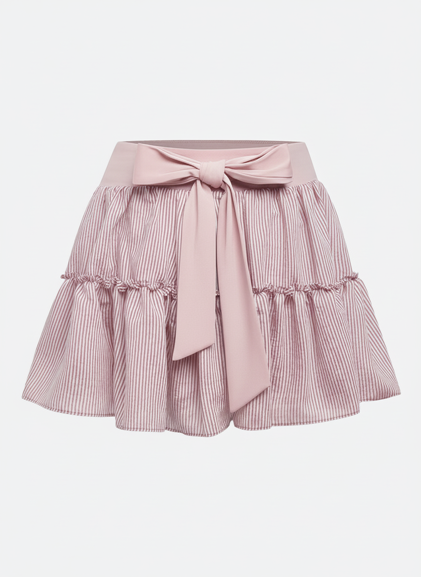 High-stretch Waistband Bow Tennis Skirt Light Pink