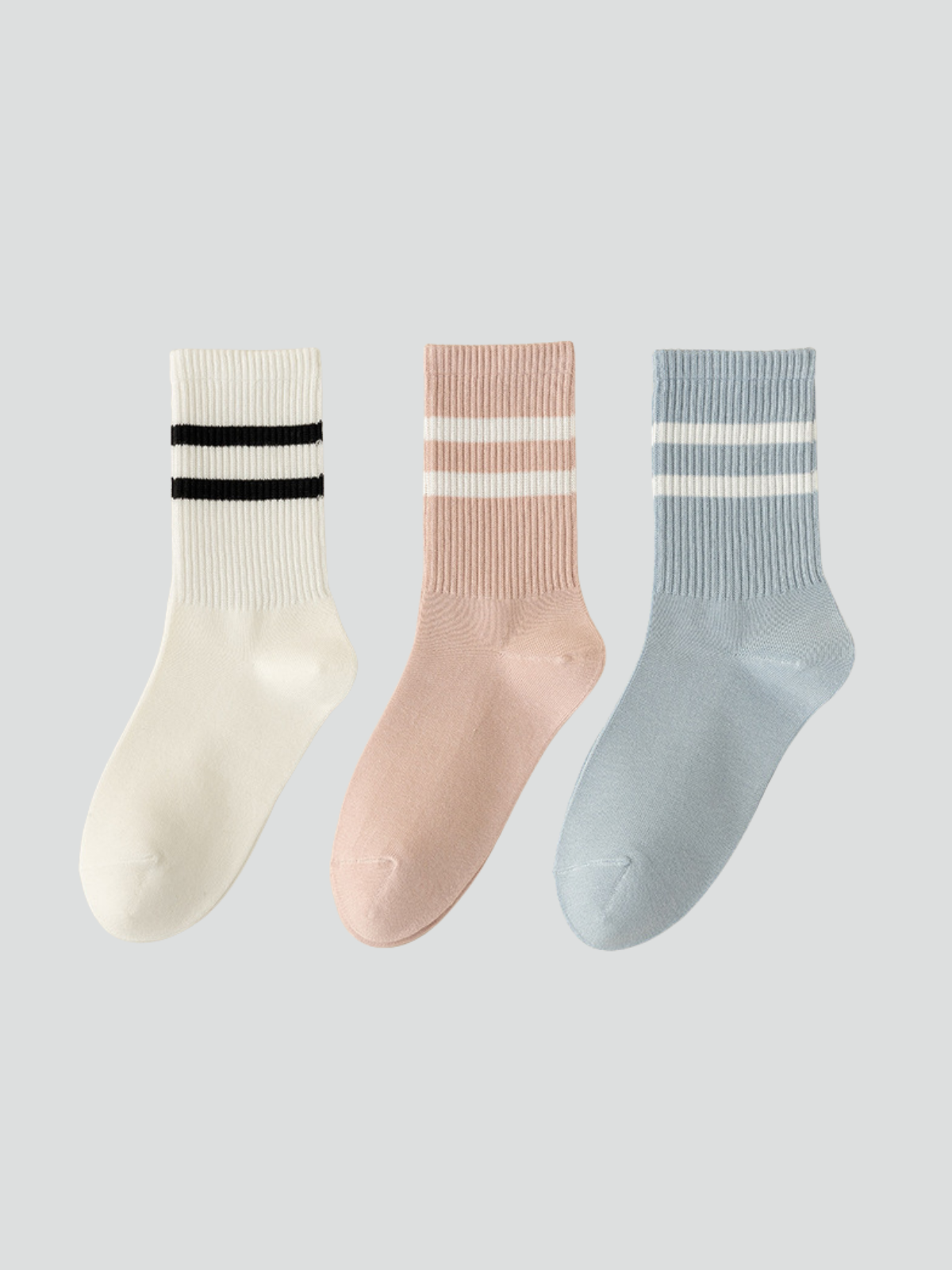 Retro Striped Crew Socks 3-Pack White/Pink/Blue