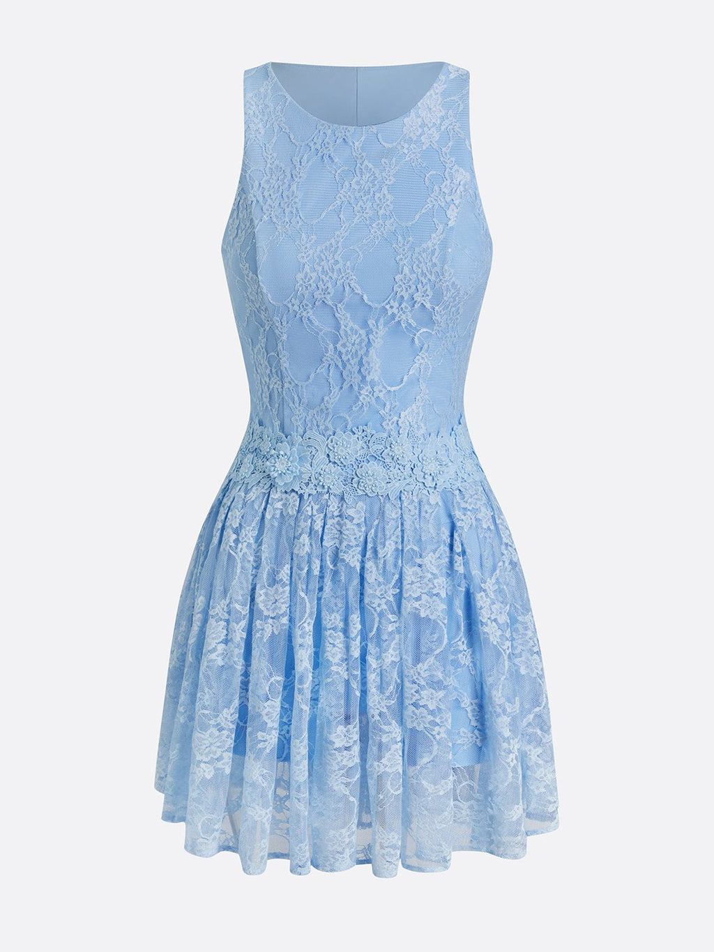 Built-in Bra 3D Floral Cut Out Lace Crew Neck Sleeveless Tennis Dress