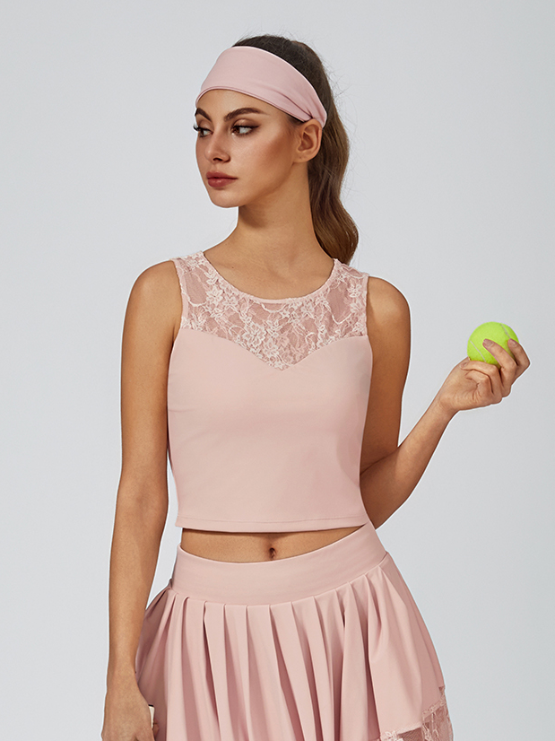 Lace Splicing Crew Neck Crop Tank Top