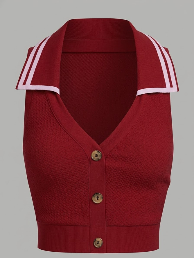 Buckle Polo Crop Tank Top Red