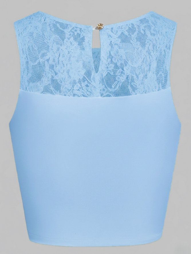 Lace Splicing Crew Neck Crop Tank Top