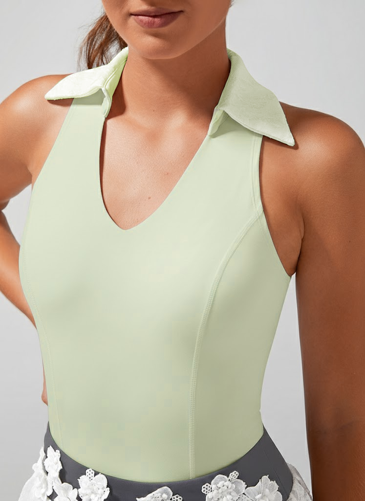 High Elasticity Lace Polo Crop Tank Top