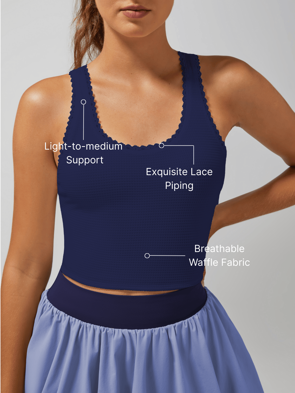 Light-to-medium Support Straps Lace Trim Crop Tank Top